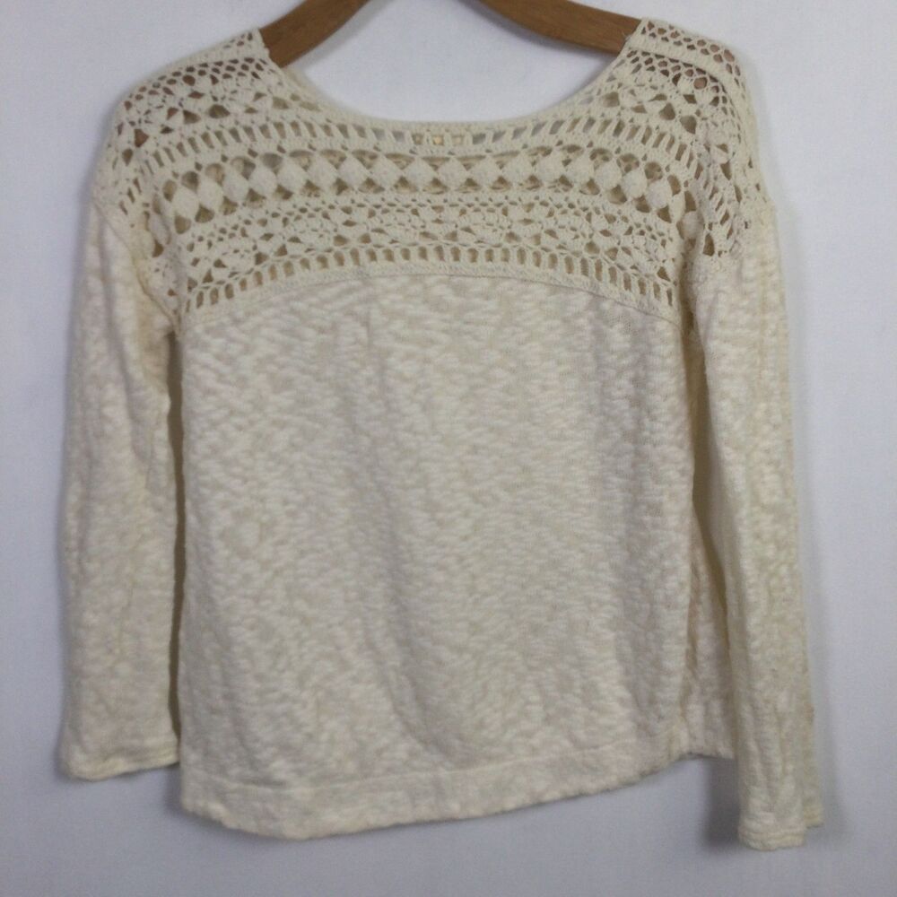 Anthropologie Meadow Rue Kellon Crochet Pullover Sweater Beige Size S